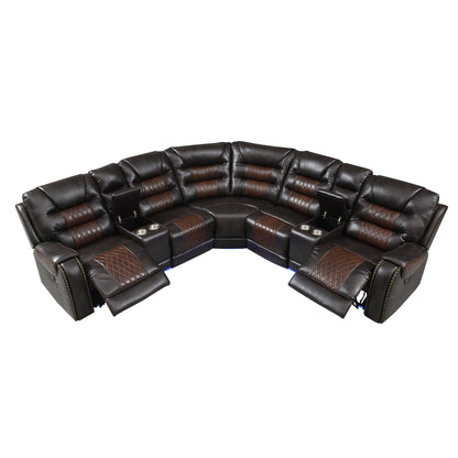 Luxury Reclining Sofa, Corner Sectional Couch Recliner, Brown