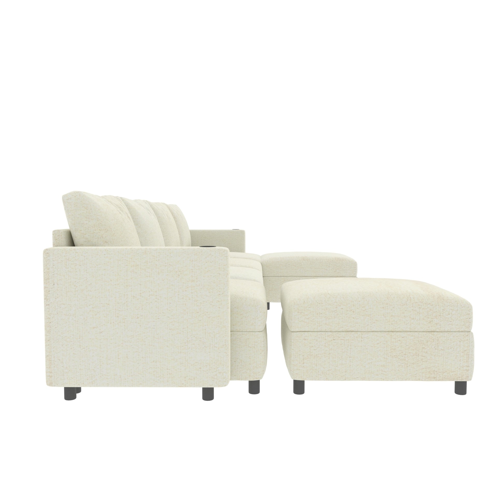 Large Sectional Couch with Storage, Sofa with Chaise- Beige