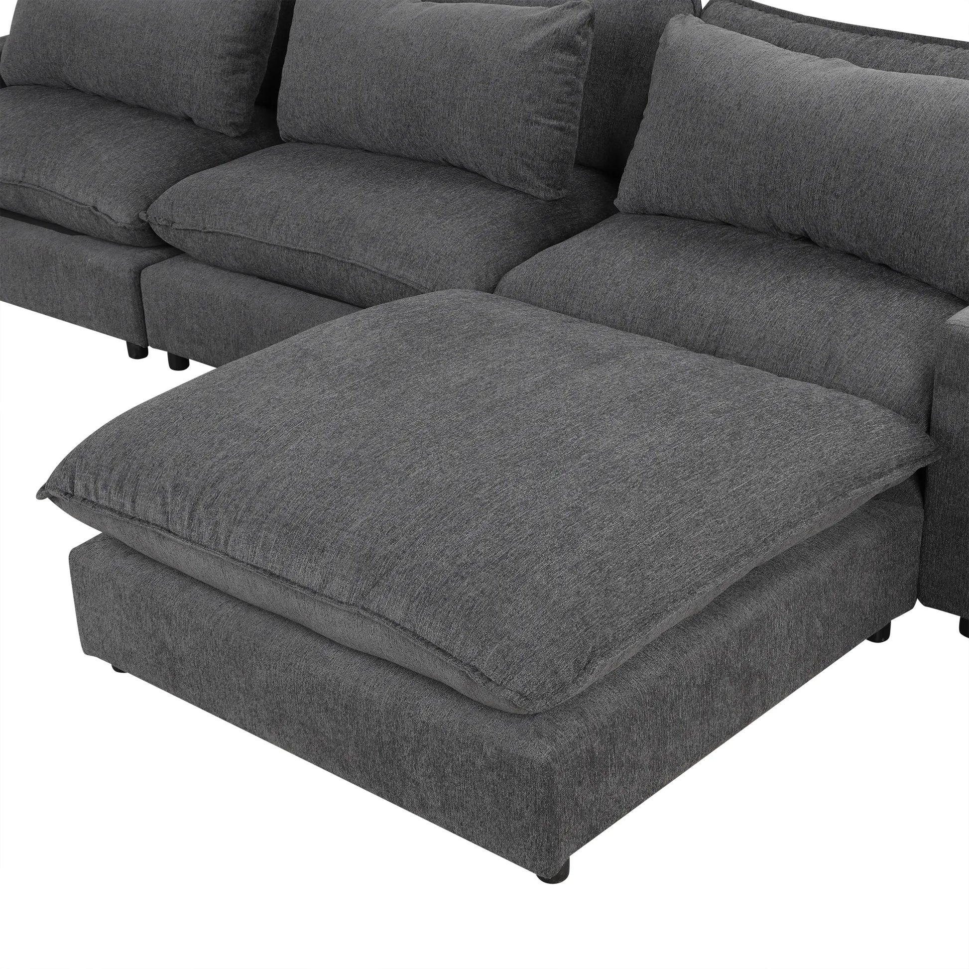 Comfy Sectional Cloud Couch, Chenille Sofa with Ottoman, Grey