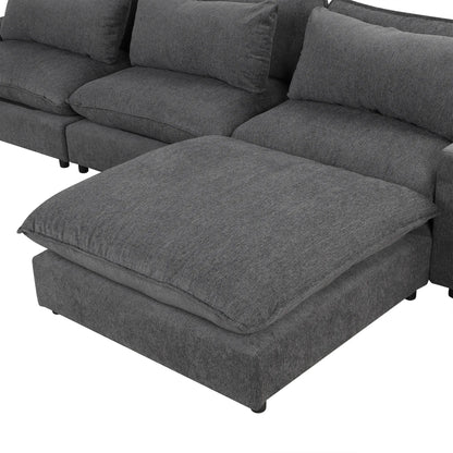 Comfy Sectional Cloud Couch, Chenille Sofa with Ottoman, Grey