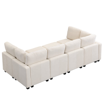 U Shaped Couch, Chenille Sectional Sofa with Ottoman, Beige