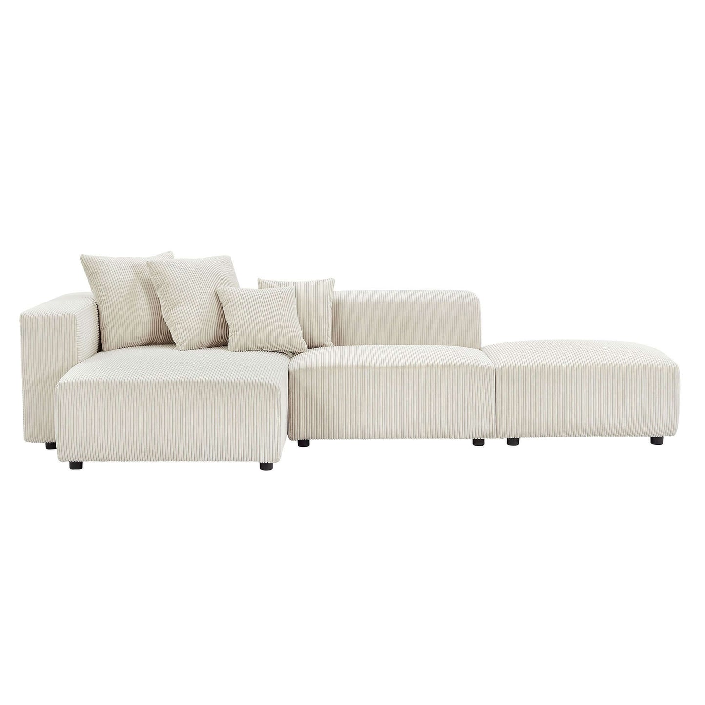 Corduroy Couch, Sofa with Chaise Lounge, 3 Piece - Beige