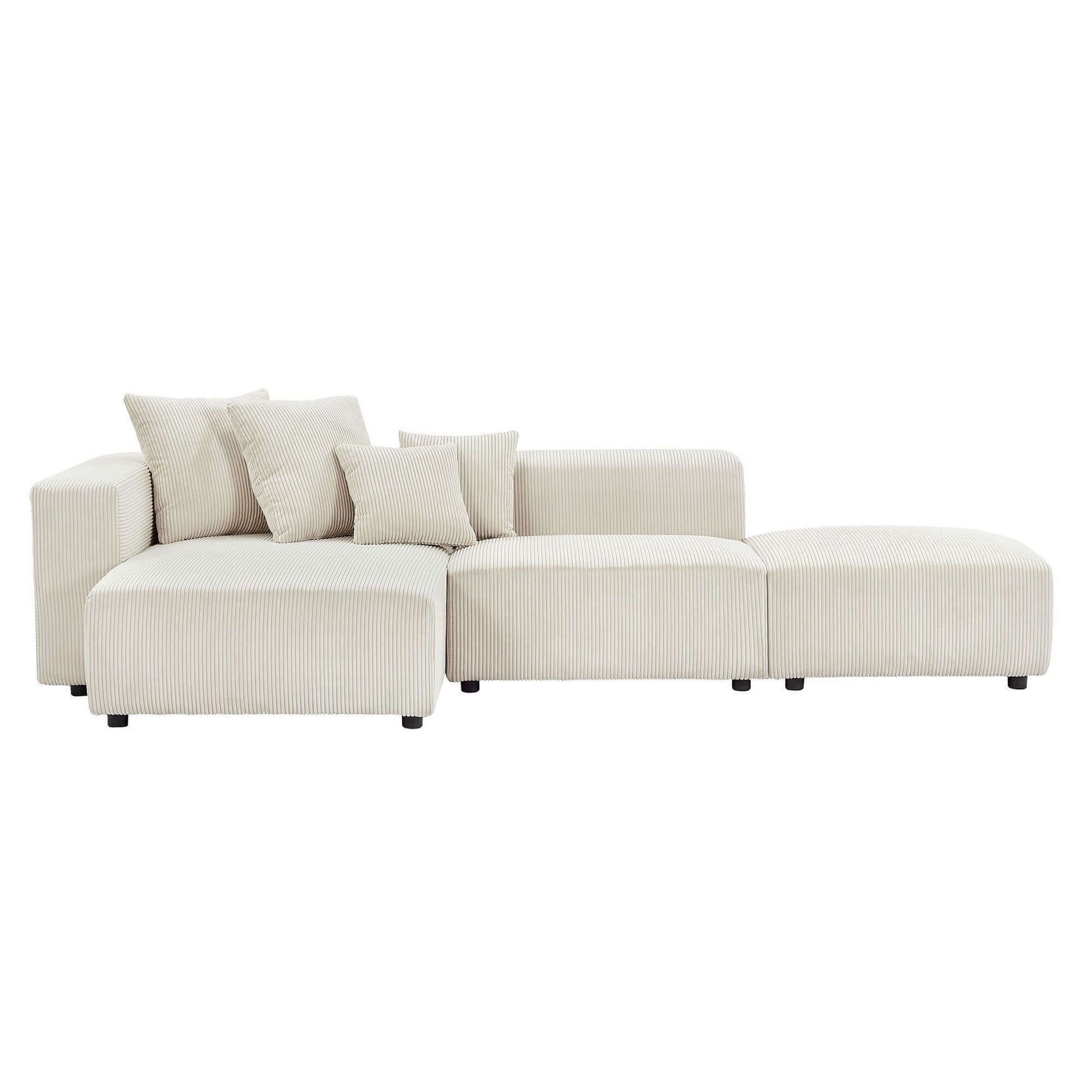 Corduroy Couch, Sofa with Chaise Lounge, 3 Piece - Beige