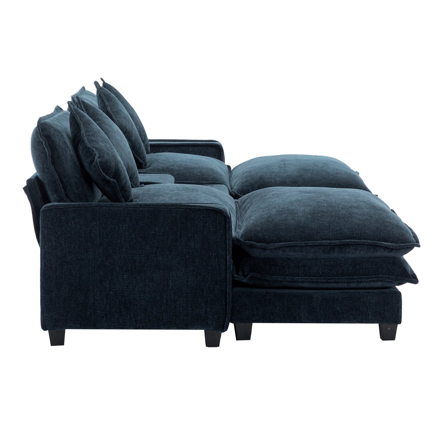 Plush Couch, Deep Seat Couch with Ottomans, Blue