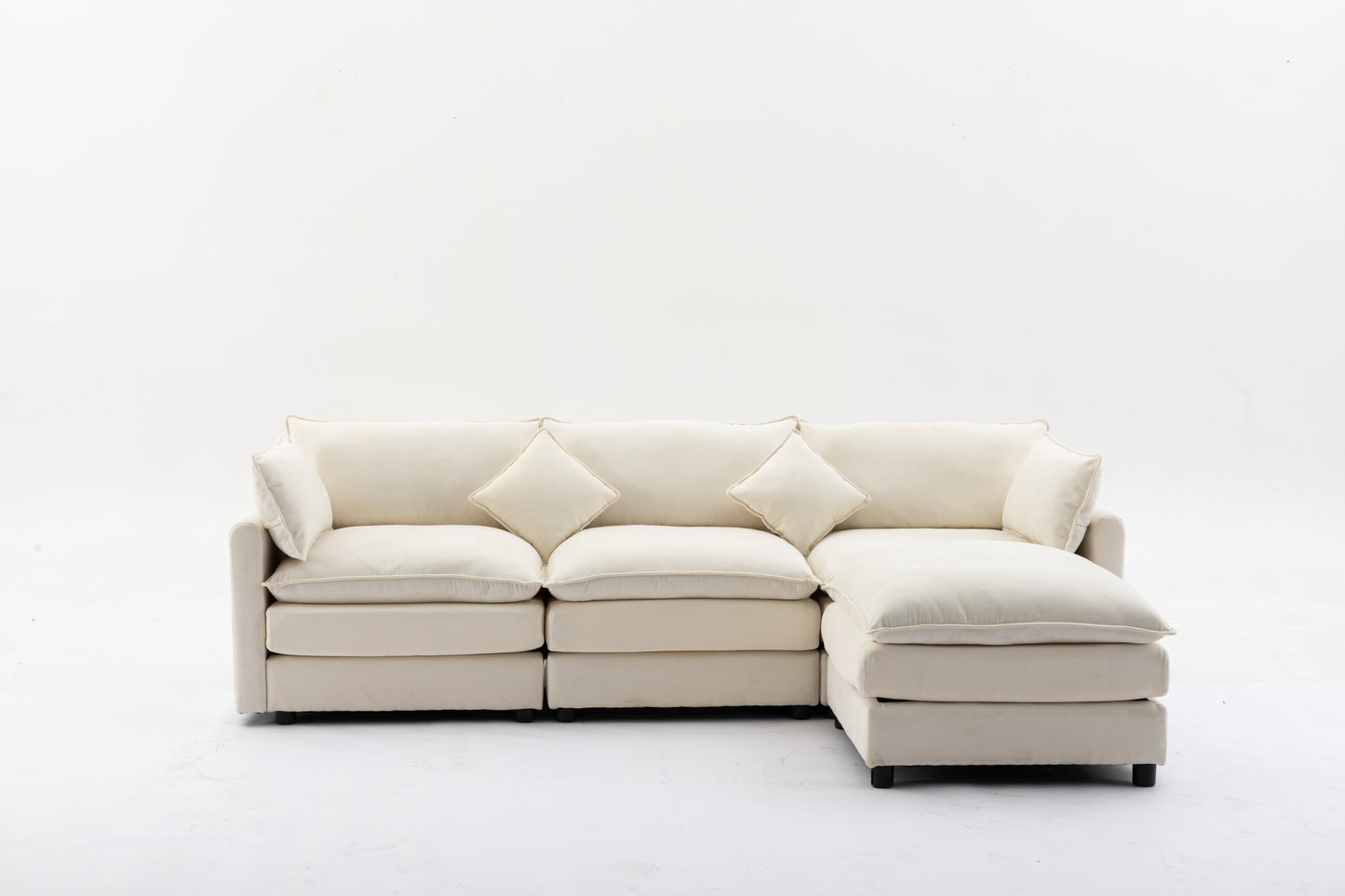 Louie Sofa L Shape, Modular Couch with Ottoman - Beige