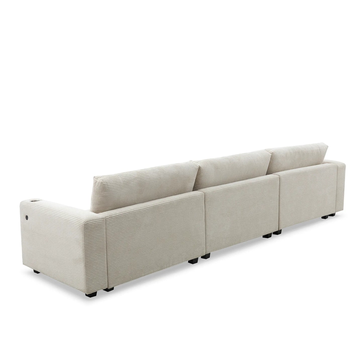 Deep Seat Corduroy Sofa, Large Sectional Couch with Chaise, Beige