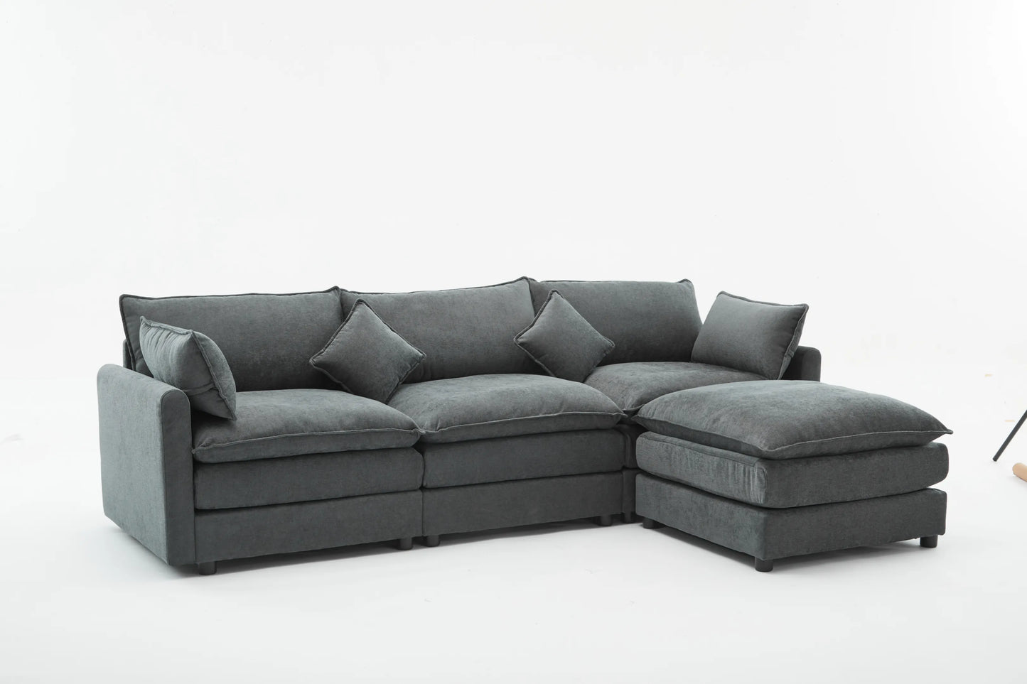 3 Seater Sofa, L Shaped Couch with Ottoman, Beige/Gray/Green