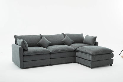 3 Seater Sofa, L Shaped Couch with Ottoman, Beige/Gray/Green