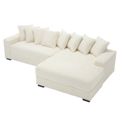 L Shaped Corduroy Couch, Plush Chaise Lounge Sofa, Beige
