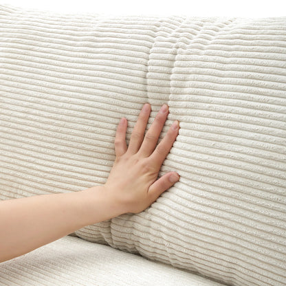 Deep Seat Corduroy Sofa, Large Sectional Couch with Chaise, Beige