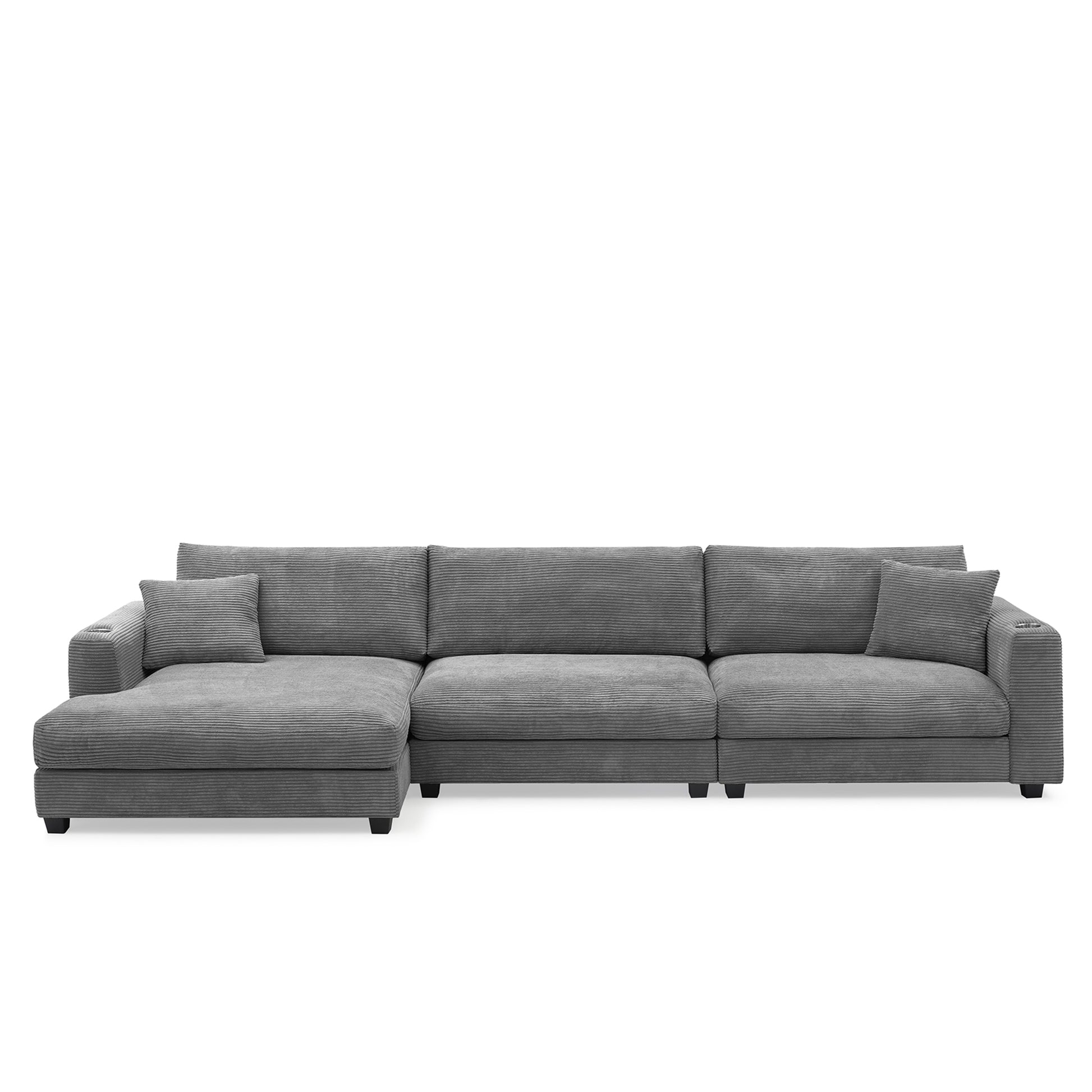 Deep Seat Corduroy Sofa, Large Sectional Couch with Chaise, Gray