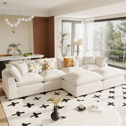 U Shaped Sectional, Large Modular Couch with Ottomans, Beige