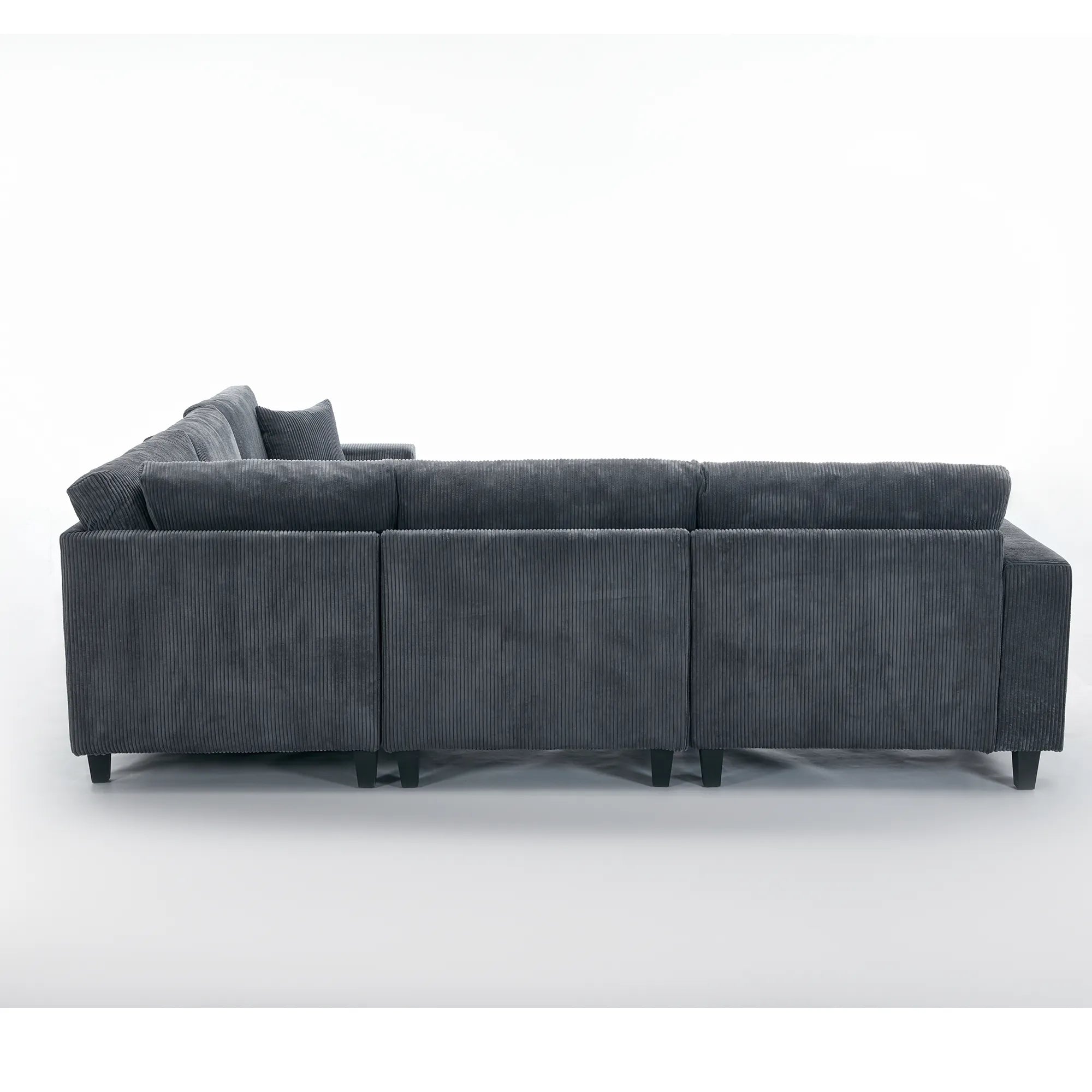 Modular Sectional Sofa, Deep Seat Corduroy Couch, Dark Gray