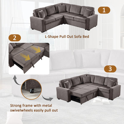 Louie Sleeper Sectional, Couch L Shape - Brown