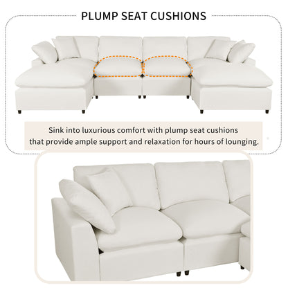 U Shaped Sectional, Large Modular Couch with Ottomans, Beige