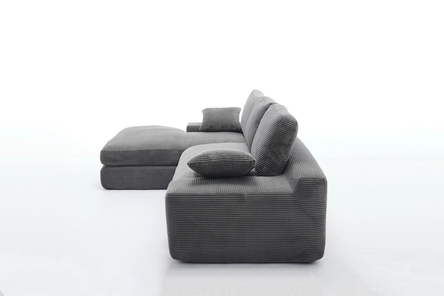 Chaise Lounge Sofa, L Shape Reversible Corduroy Couch Sectional, Grey