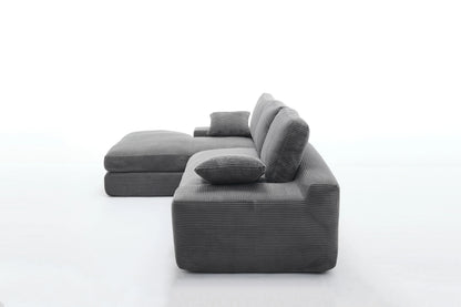 Chaise Lounge Sofa, L Shape Reversible Corduroy Couch Sectional, Grey
