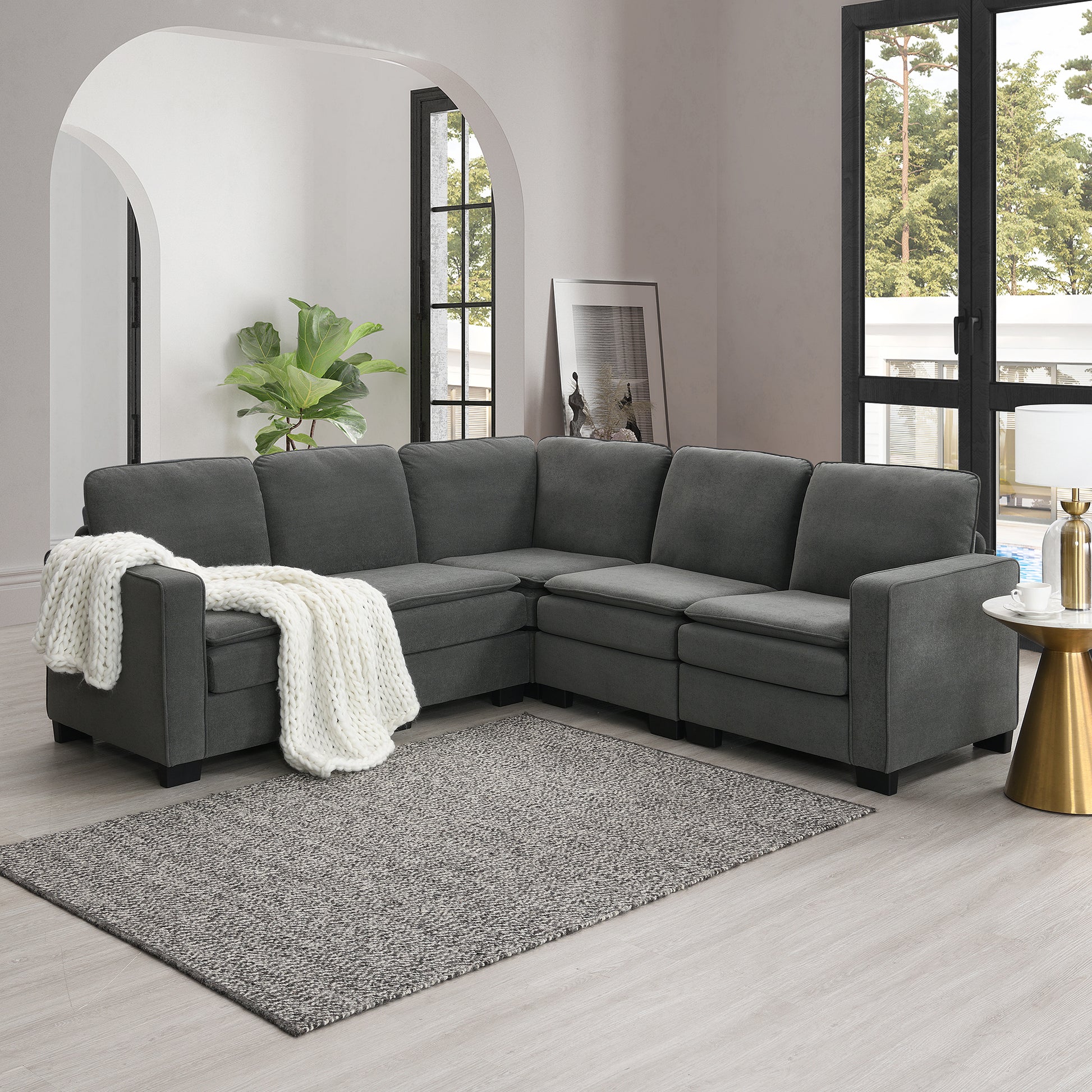 Corner Sectional Sofa, L-Shaped Comfy Couch, Gray