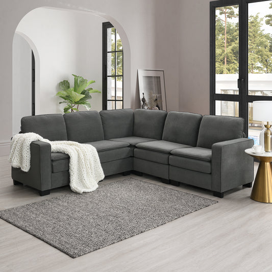 Corner Sectional Sofa, L-Shaped Comfy Couch, Gray
