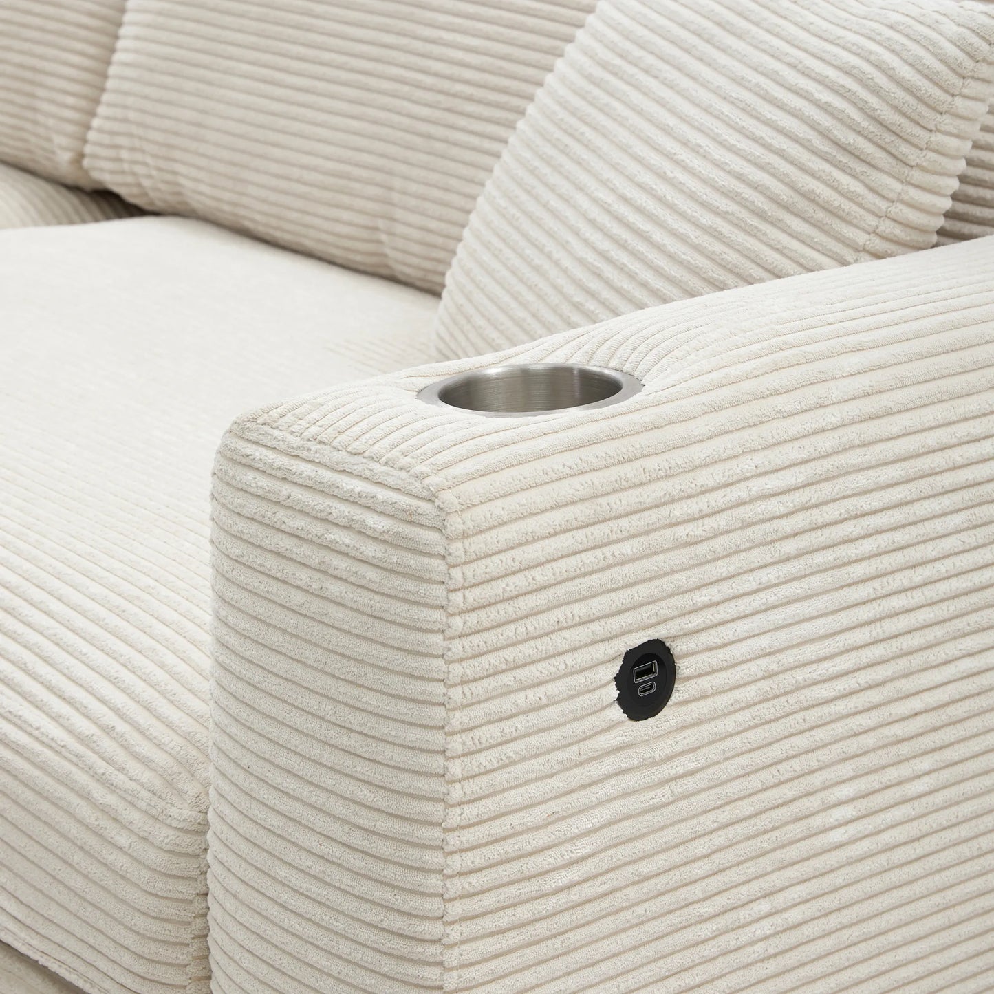 Deep Seat Corduroy Sofa, Large Sectional Couch with Chaise, Beige