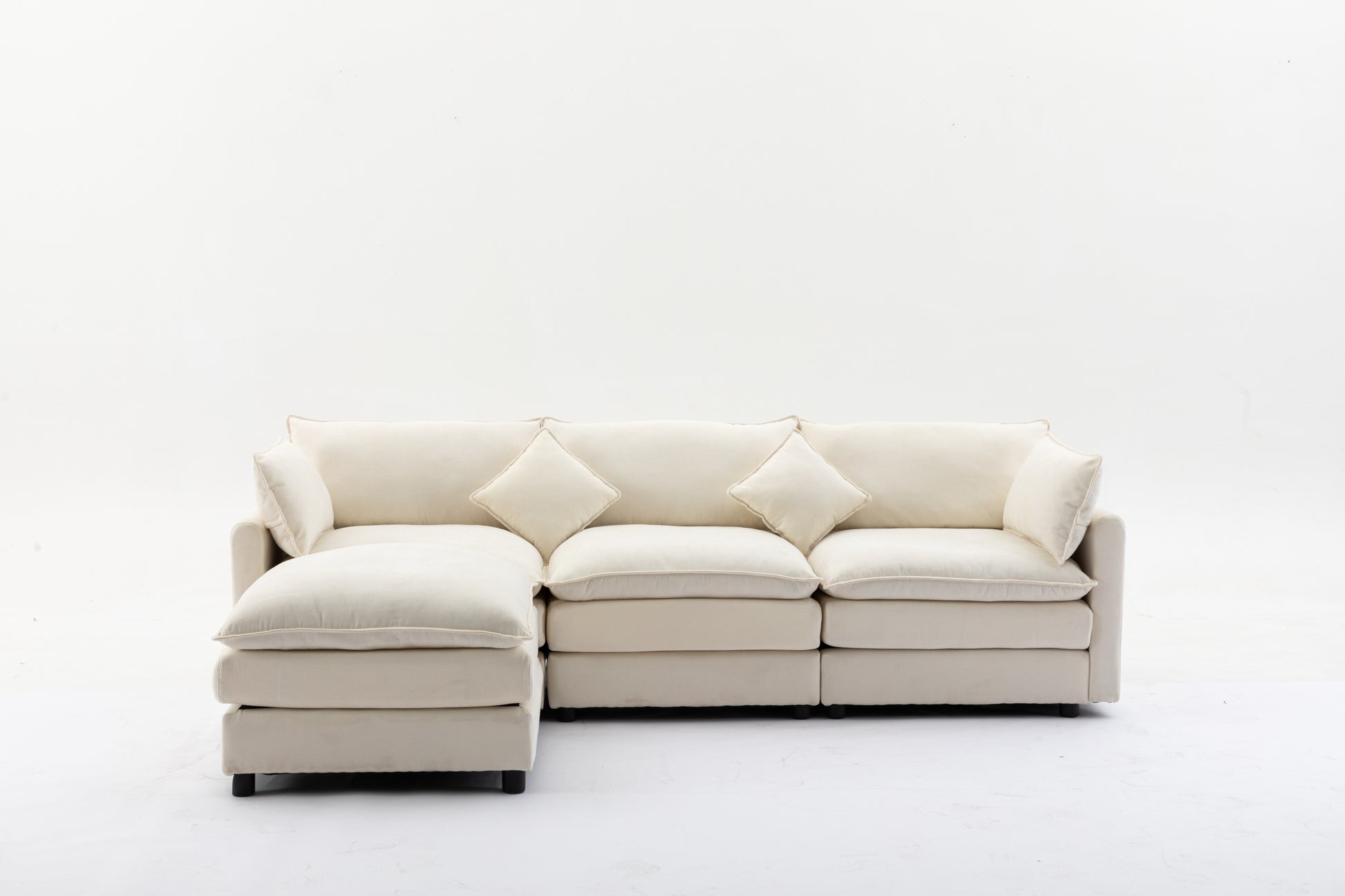 Louie Sofa L Shape, Modular Couch with Ottoman - Beige