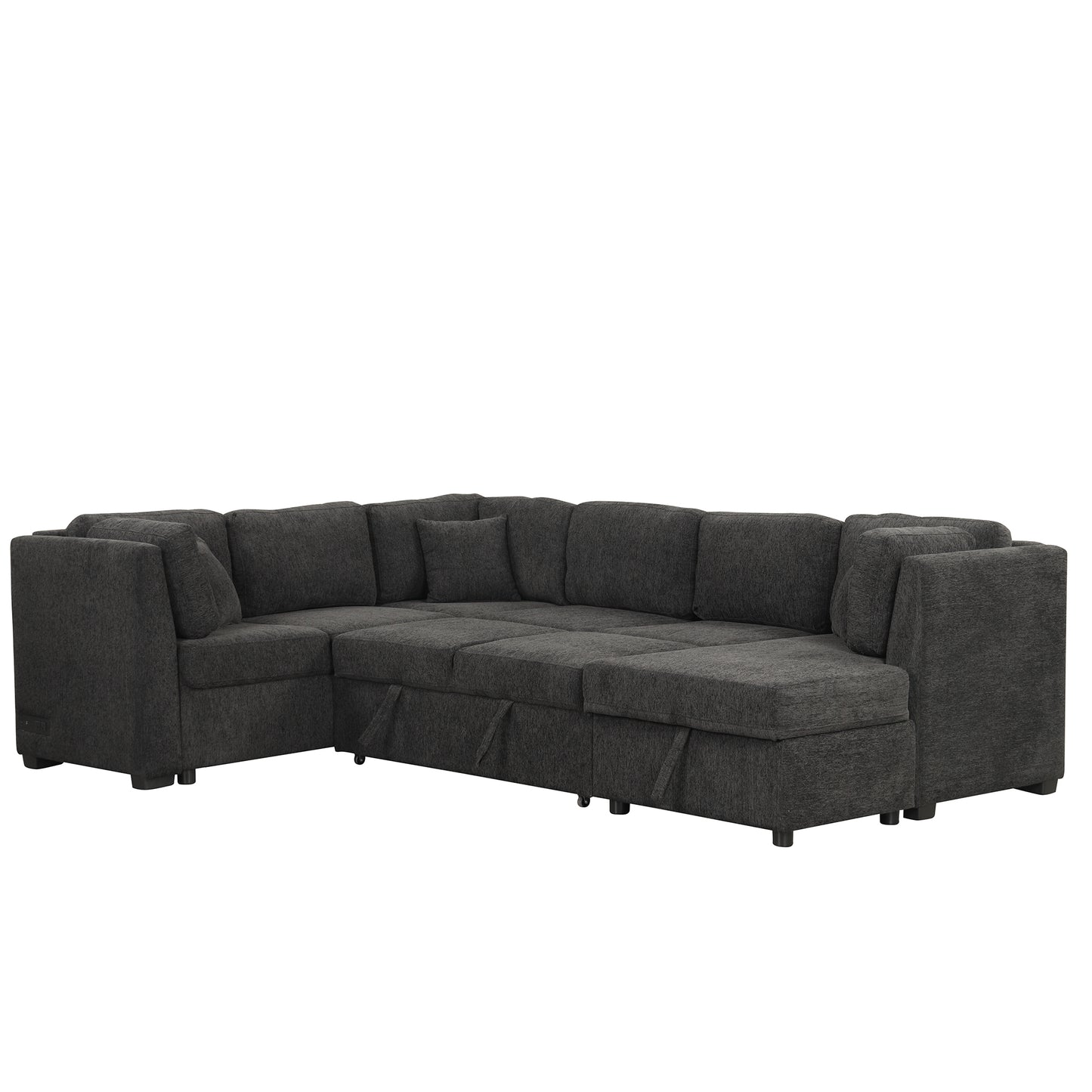 Louie Sectional Sleeper Sofa, Couch with Chaise and Storage - Black
