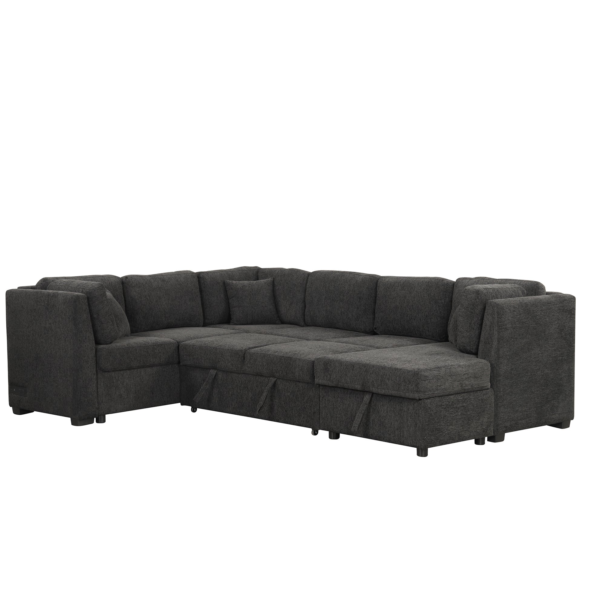 Louie Sectional Sleeper Sofa, Couch with Chaise and Storage - Black