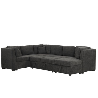 Louie Sectional Sleeper Sofa, Couch with Chaise and Storage - Black
