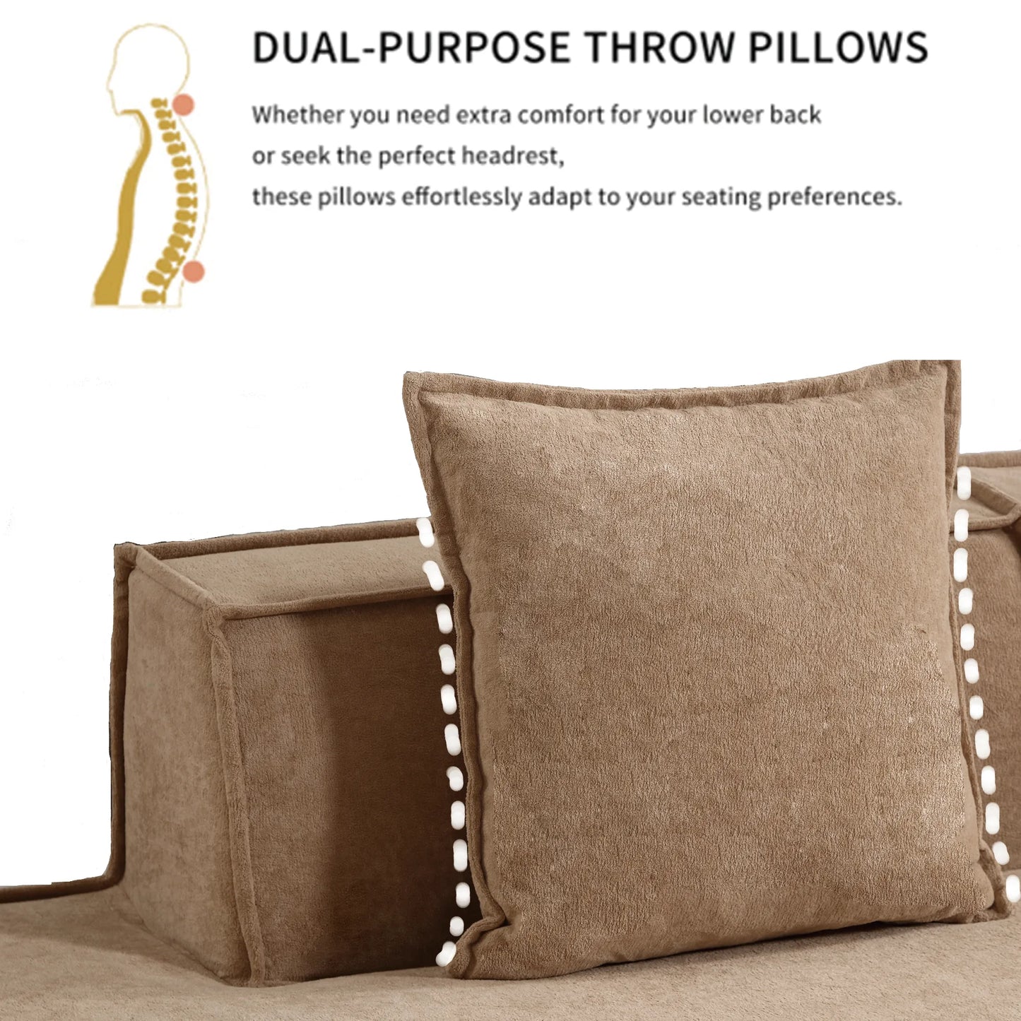 Modular Lounge Sofa, L Shaped Sectional with Chaise, Light Brown