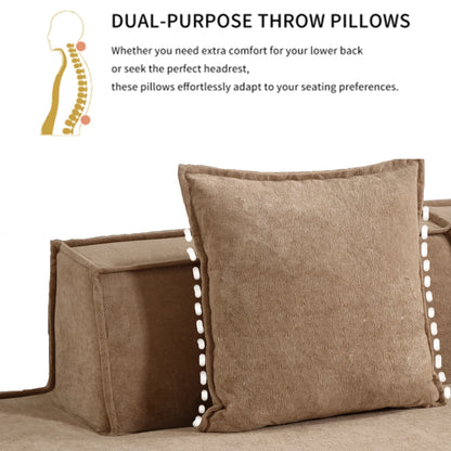 Modular Lounge Sofa, L Shaped Sectional with Chaise, Light Brown