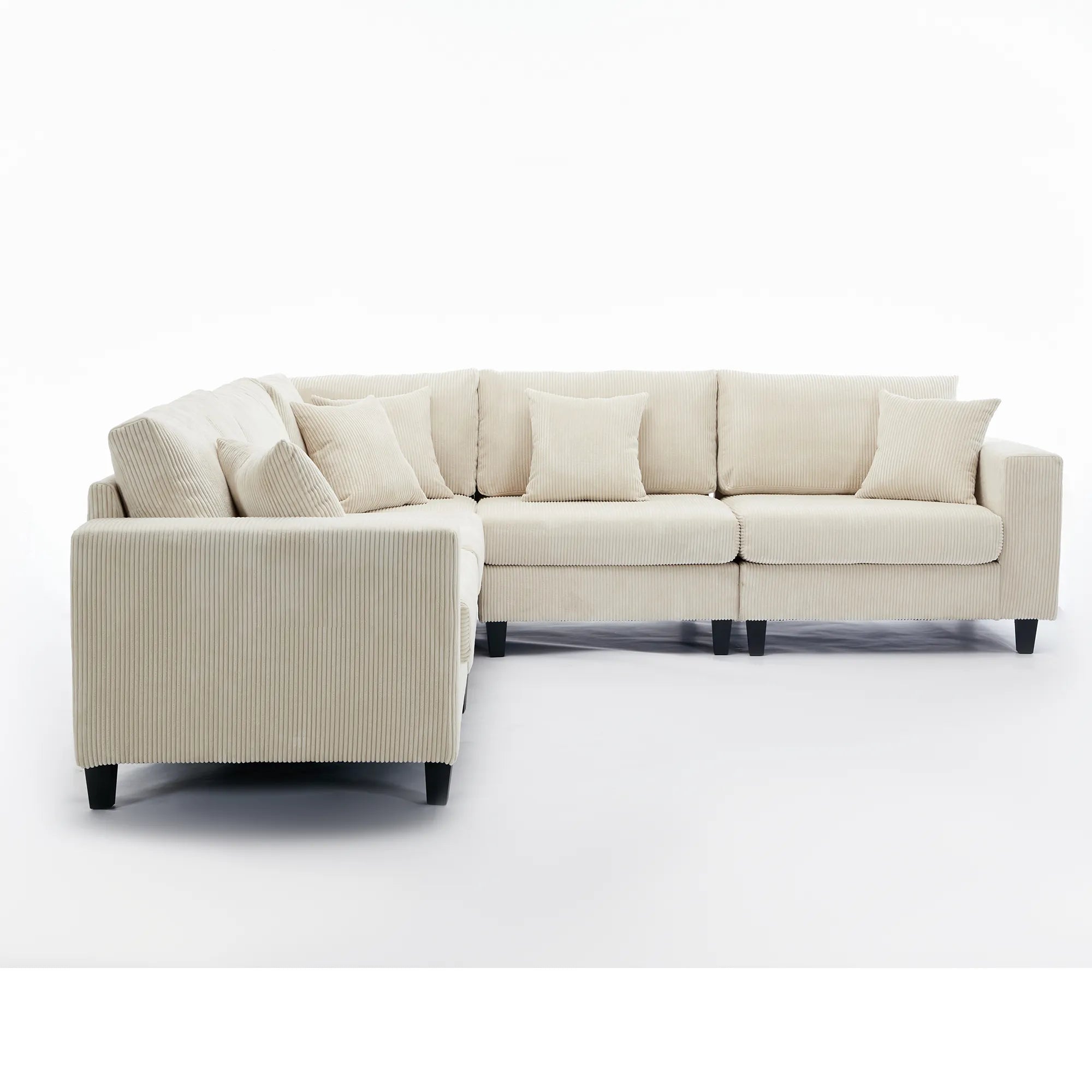 Modular Sectional Sofa, Deep Seat Corduroy Couch, Beige