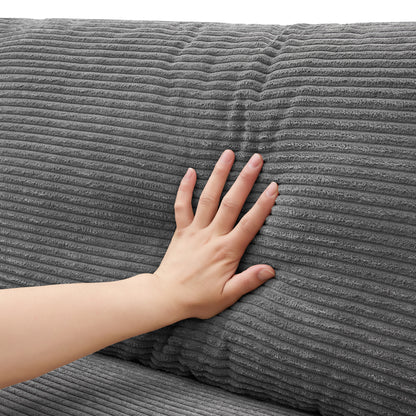 Deep Seat Corduroy Sofa, Large Sectional Couch with Chaise, Gray