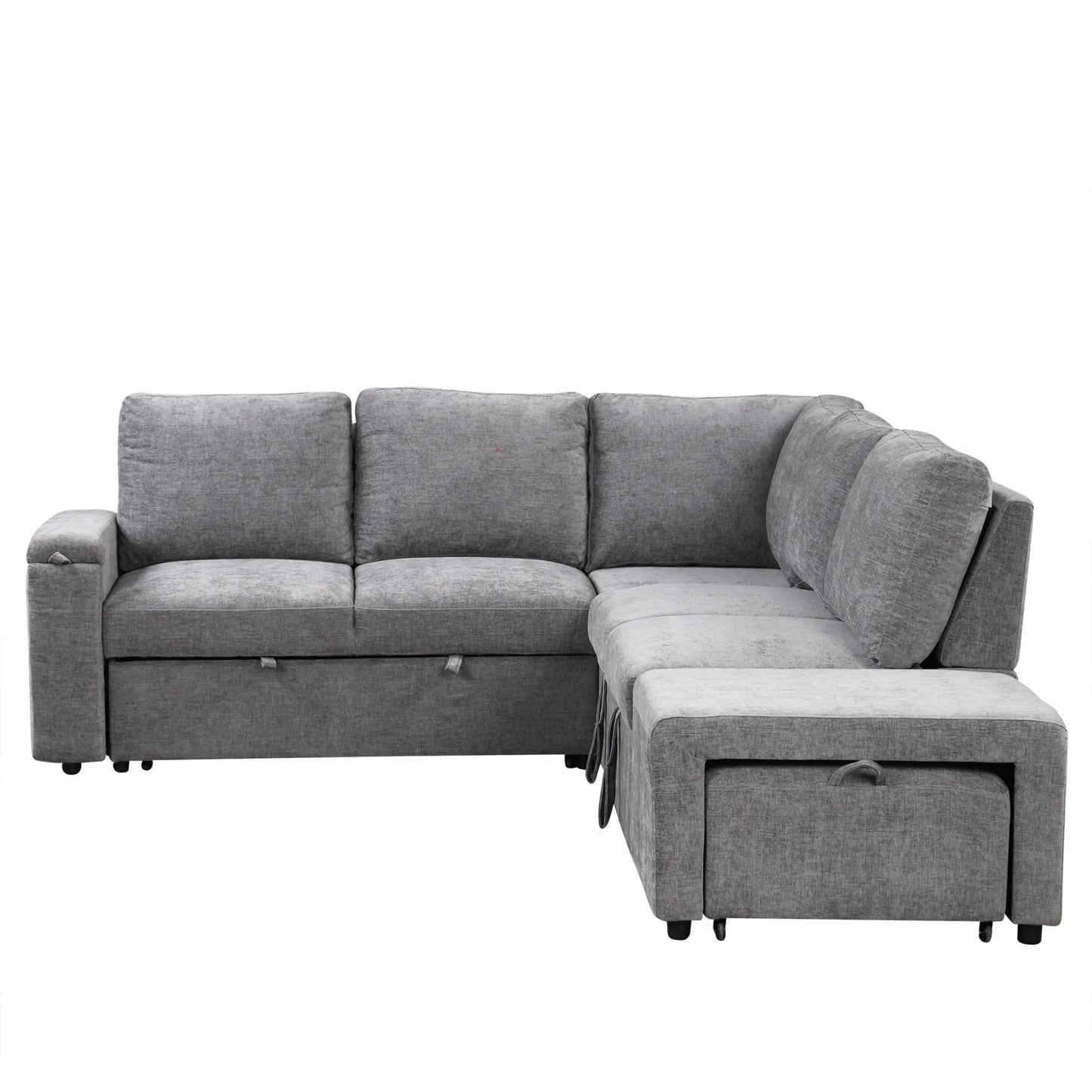 Sleeper Sectional, Sofa L Shape, Couch with Ottoman and Storage, Gray