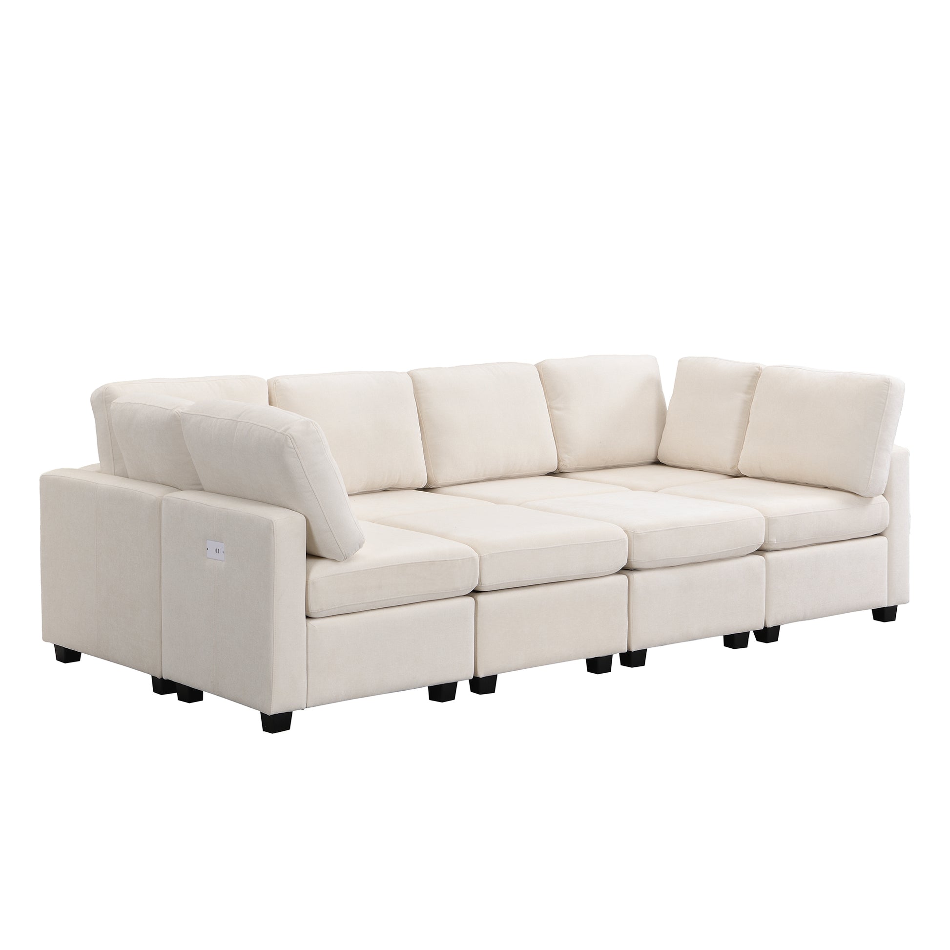 U Shaped Couch, Chenille Sectional Sofa with Ottoman, Beige