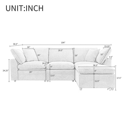 Louie Grey Sectional Couch, Sofa with Ottoman