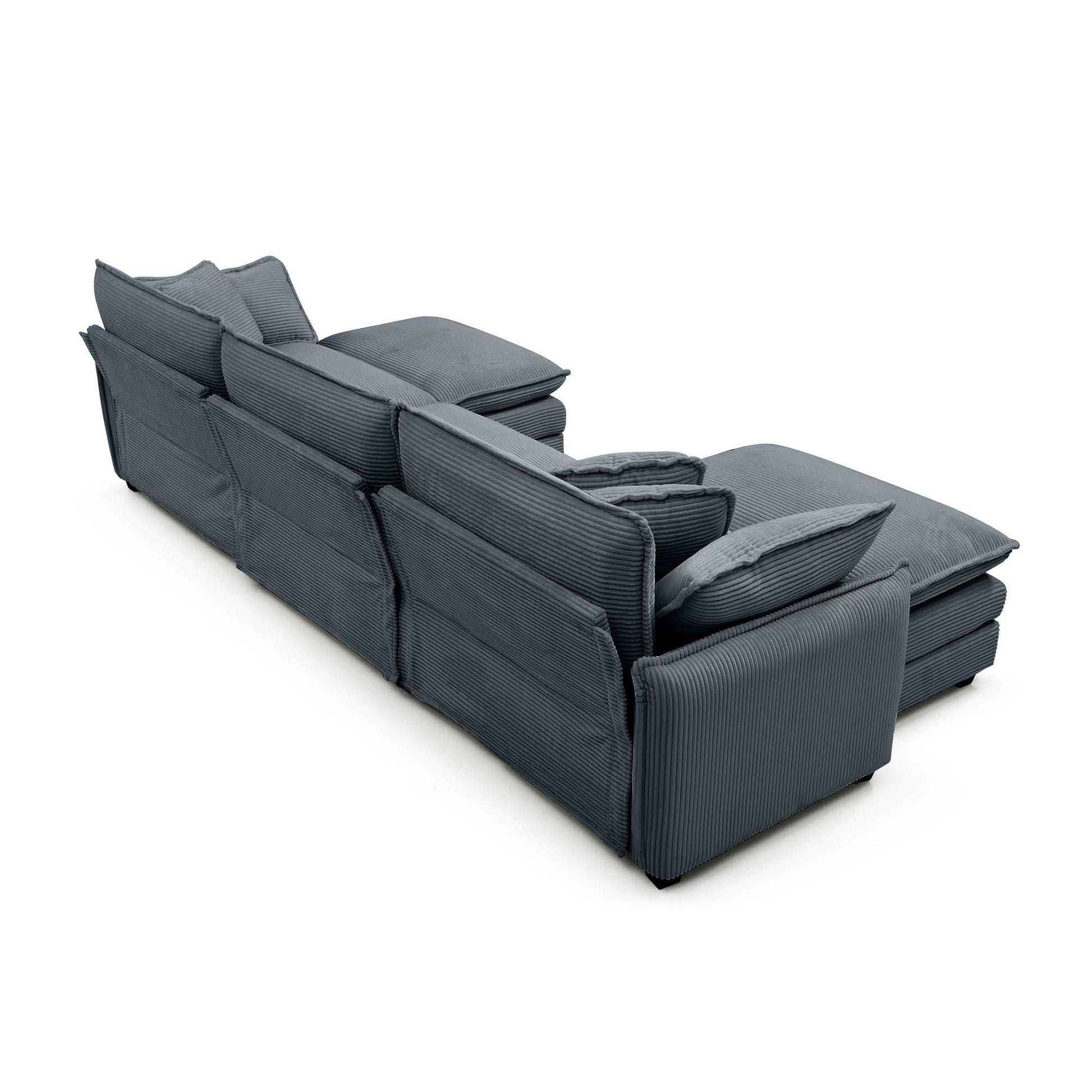 U Shape Sectional Cloud Sofa, Plush Corduroy Couch with Ottoman, Grey