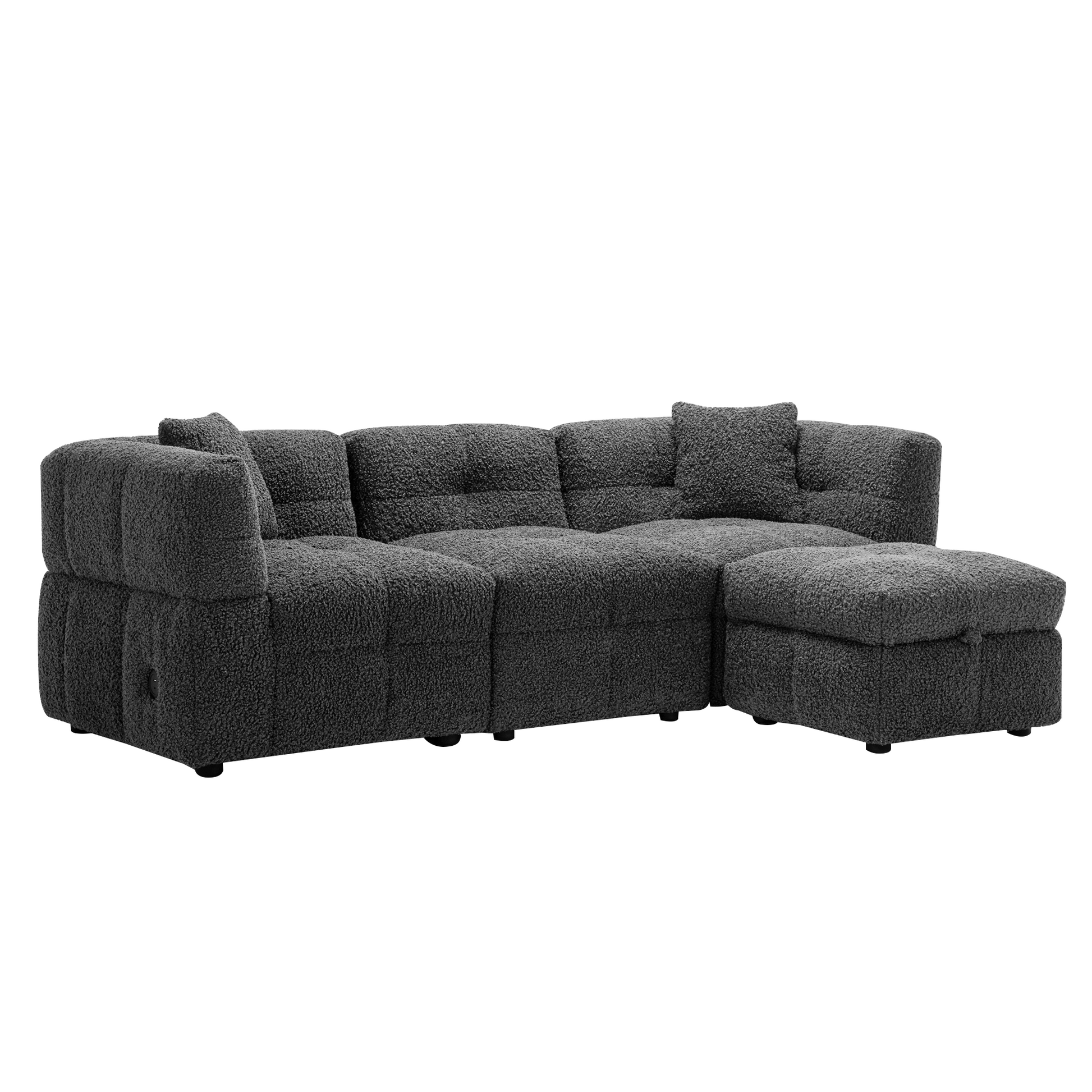 Small Couch, Sectional with Ottoman - Gray