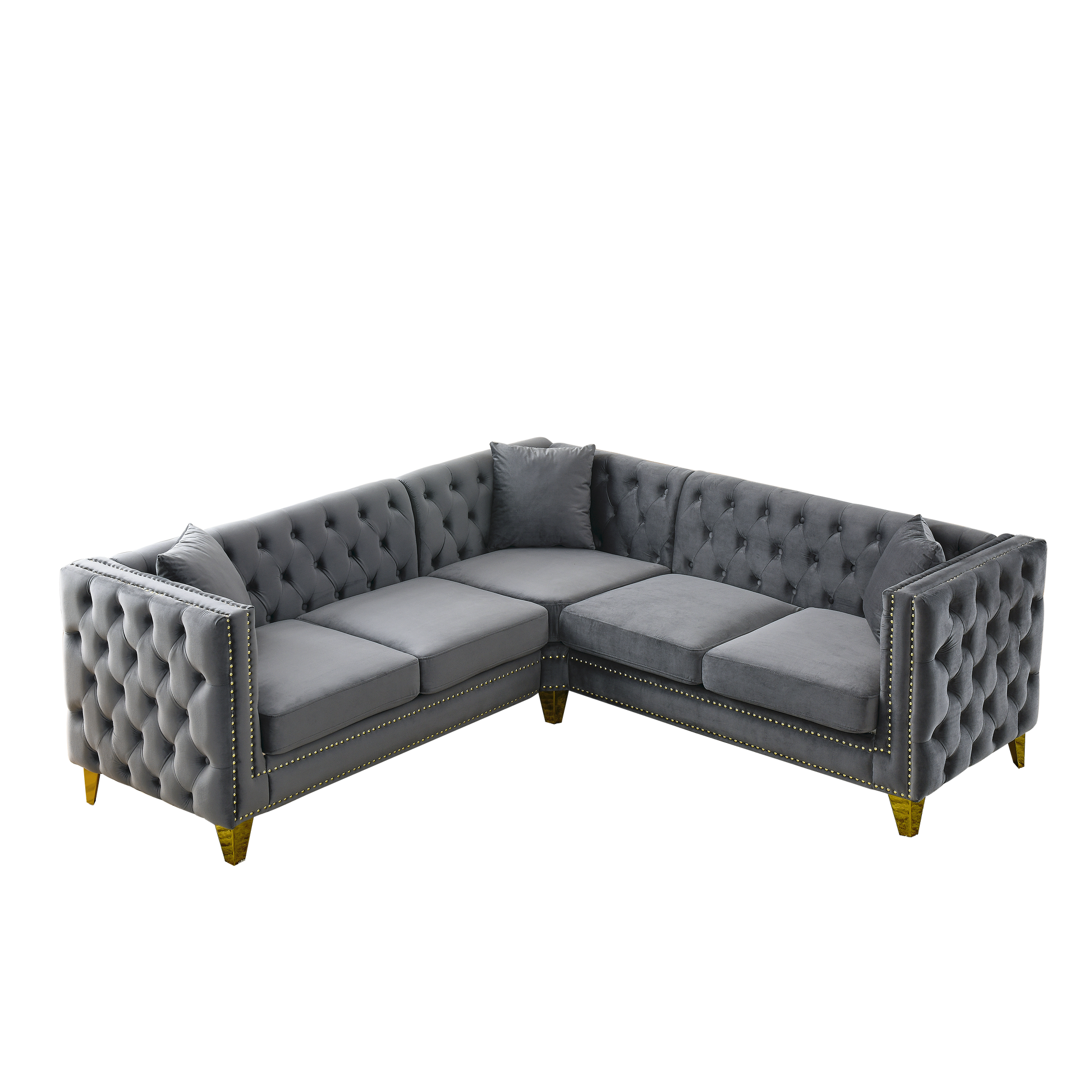 Chesterfield Sofa, L-Shaped Velvet Corner Couch - Gray