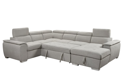 U Shaped 7-seat Sectional with Sofa Bed and Storage Chaise for Living Room - Beige, Gray