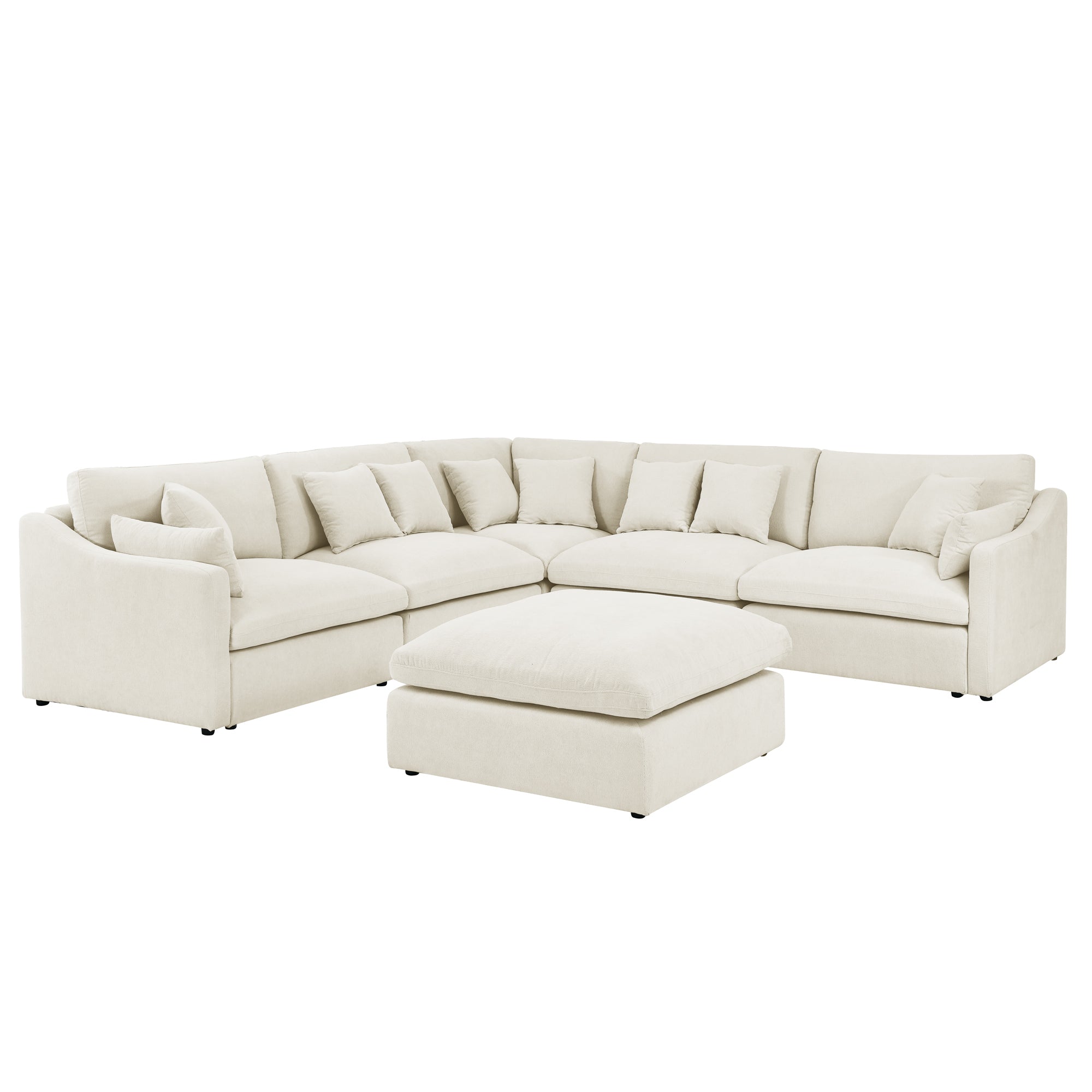 Sofa L Shape, Corner Sectional Couch with Ottoman, Beige