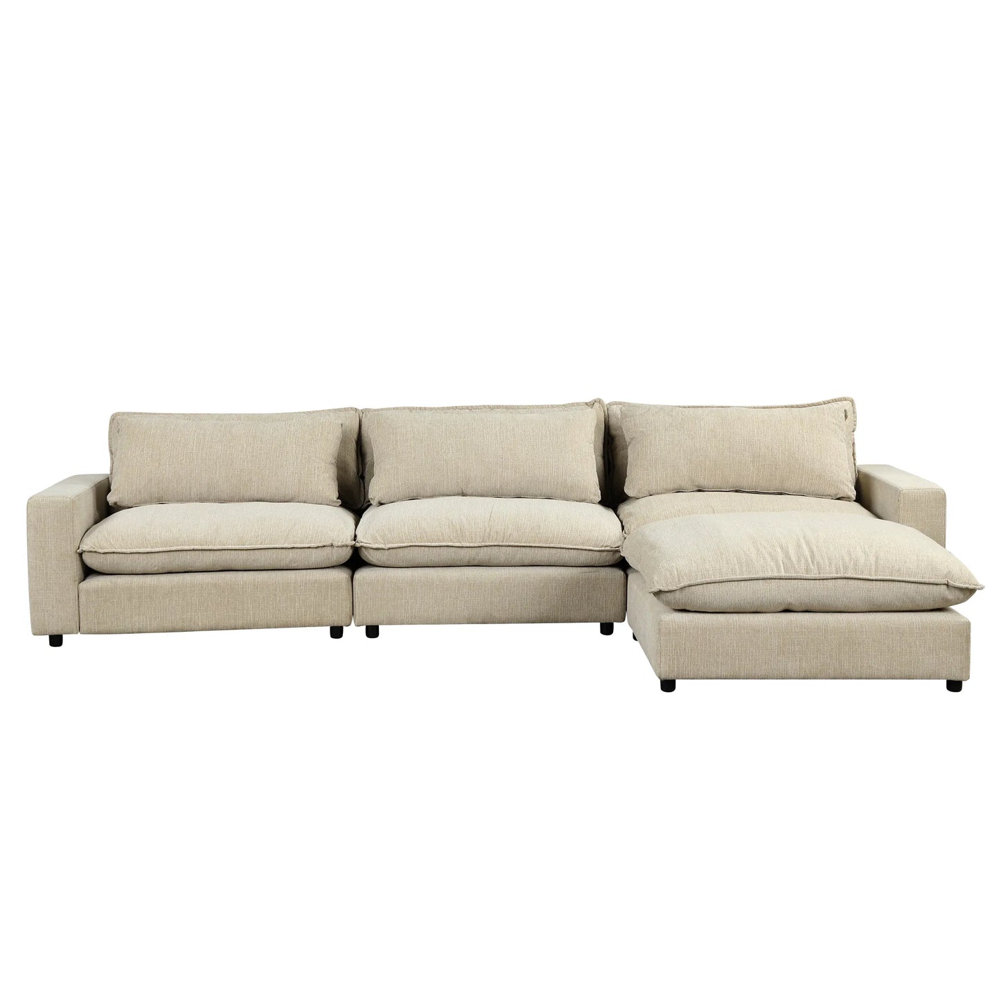 Comfy Sectional Cloud Couch, Chenille Sofa with Ottoman, Beige