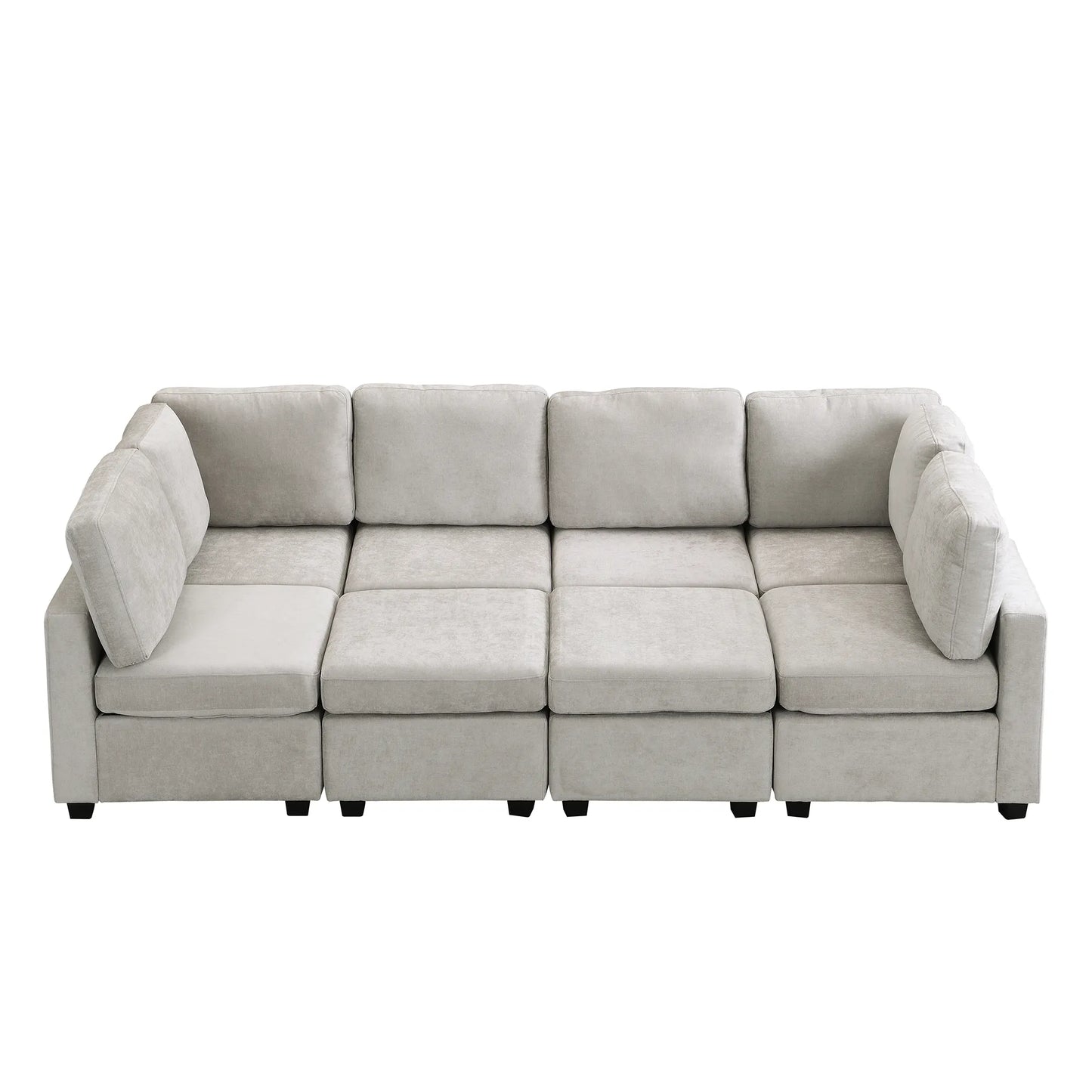 U Shaped Couch, Chenille Sectional Sofa with Ottoman, Grey