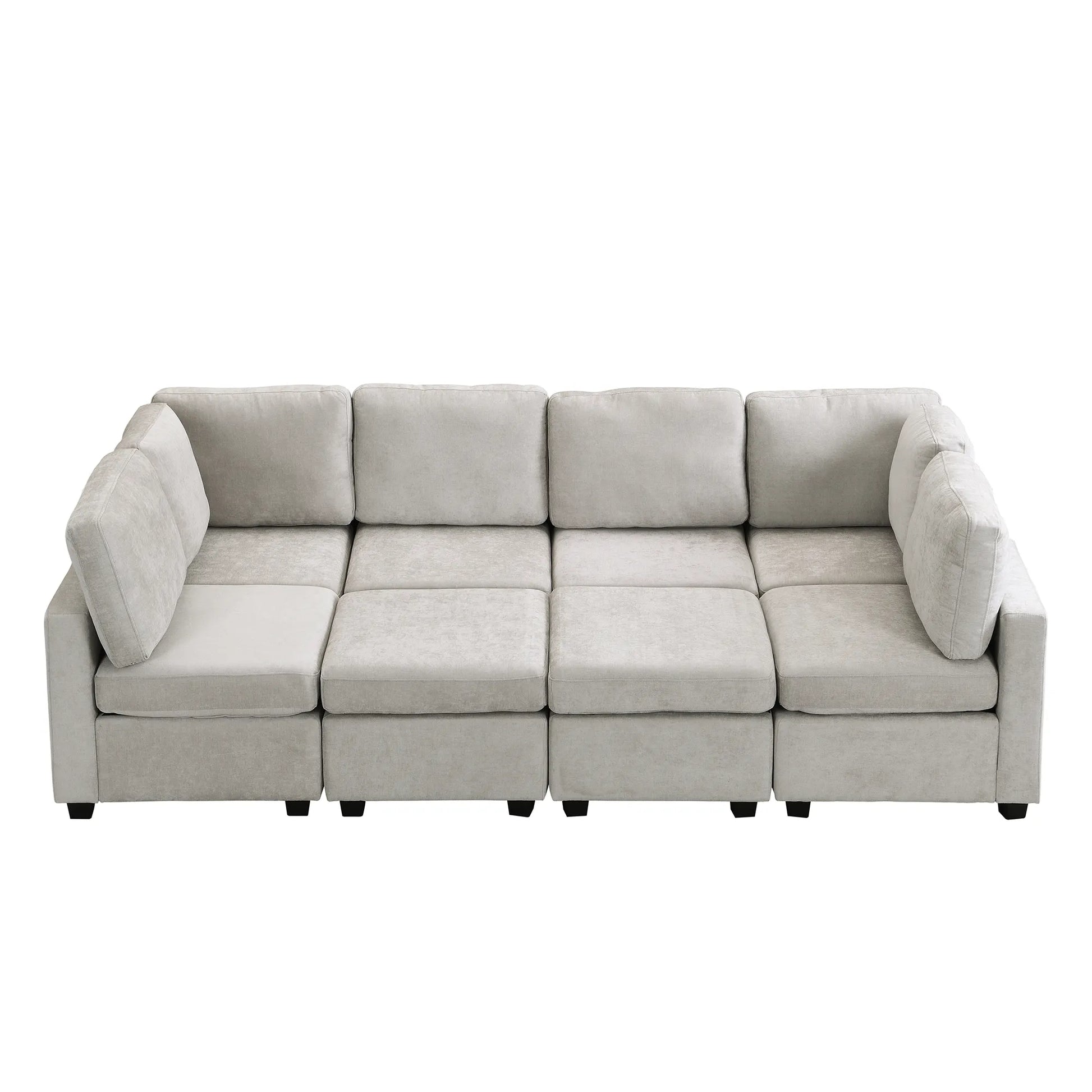 U Shaped Couch, Chenille Sectional Sofa with Ottoman, Grey