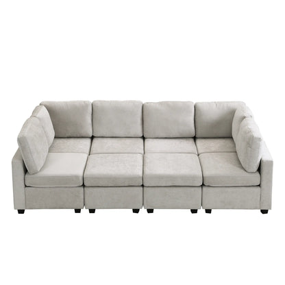U Shaped Couch, Chenille Sectional Sofa with Ottoman, Grey