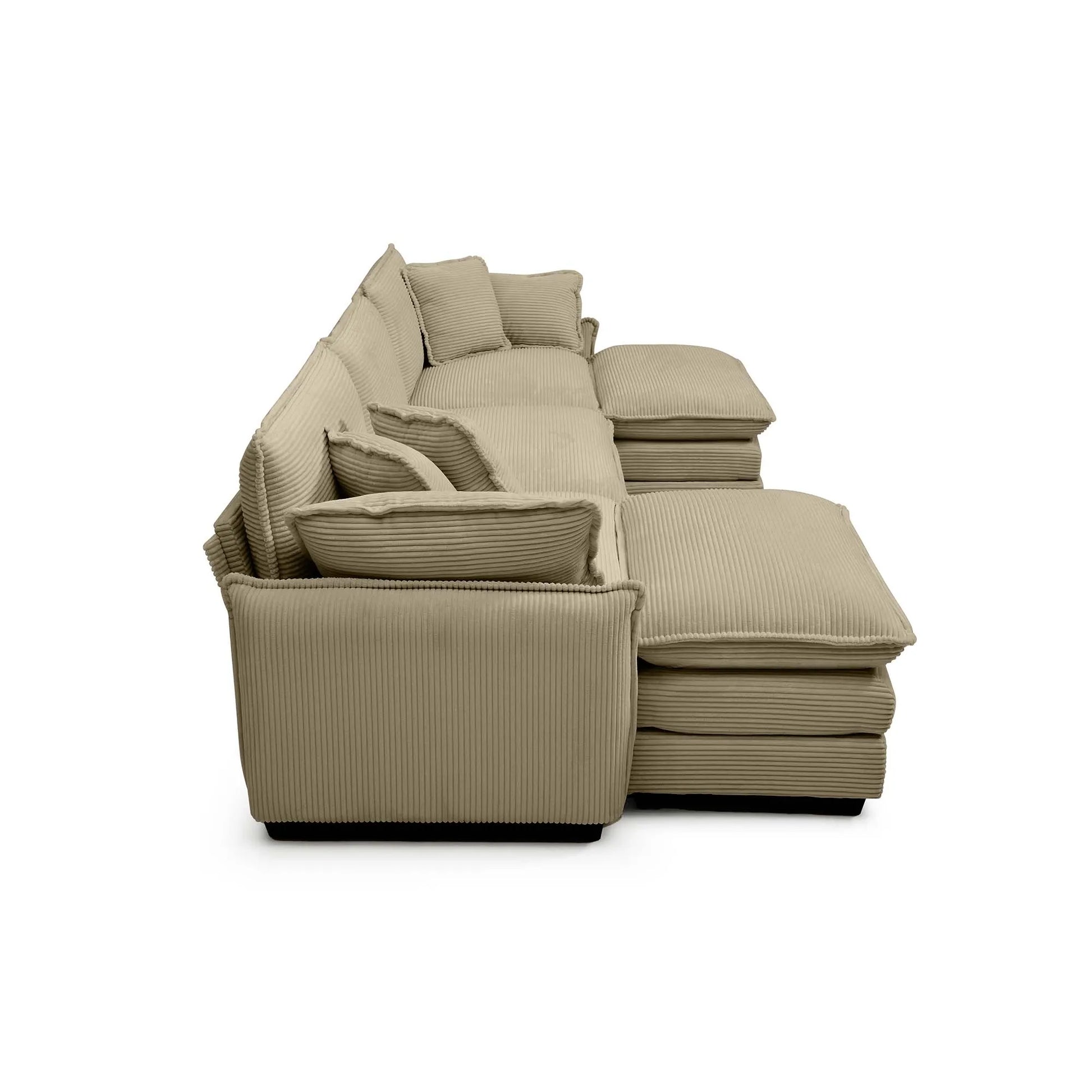 U Shape Sectional Cloud Sofa, Plush Corduroy Couch with Ottoman, Camel