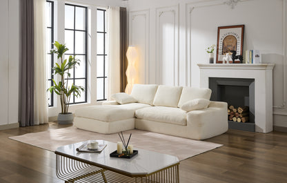 Chaise Lounge Sofa, L Shape Reversible Corduroy Couch Sectional, White