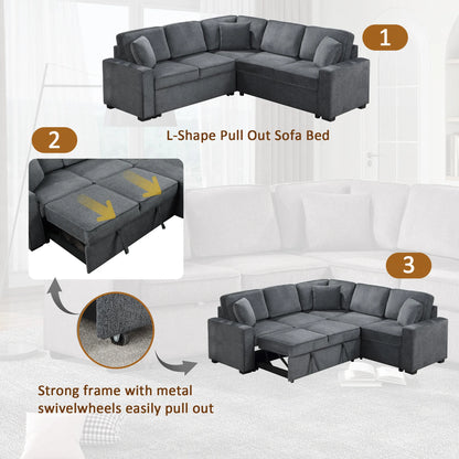 Louie Sleeper Sectional, Couch L Shape - Gray