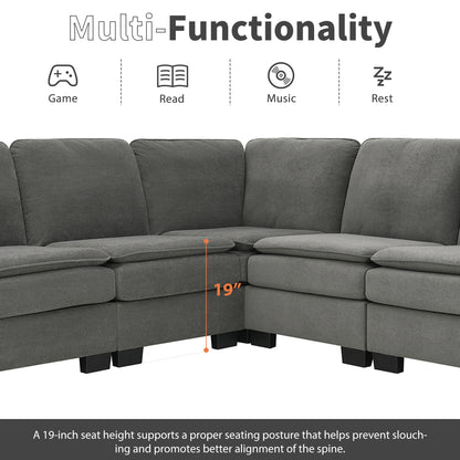 Corner Sectional Sofa, L-Shaped Comfy Couch, Gray