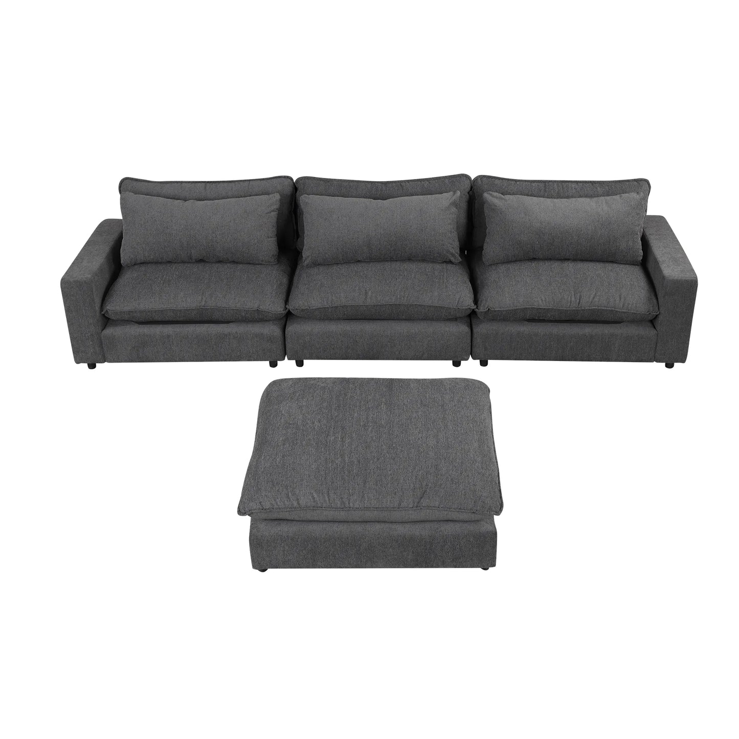 Comfy Sectional Cloud Couch, Chenille Sofa with Ottoman, Grey