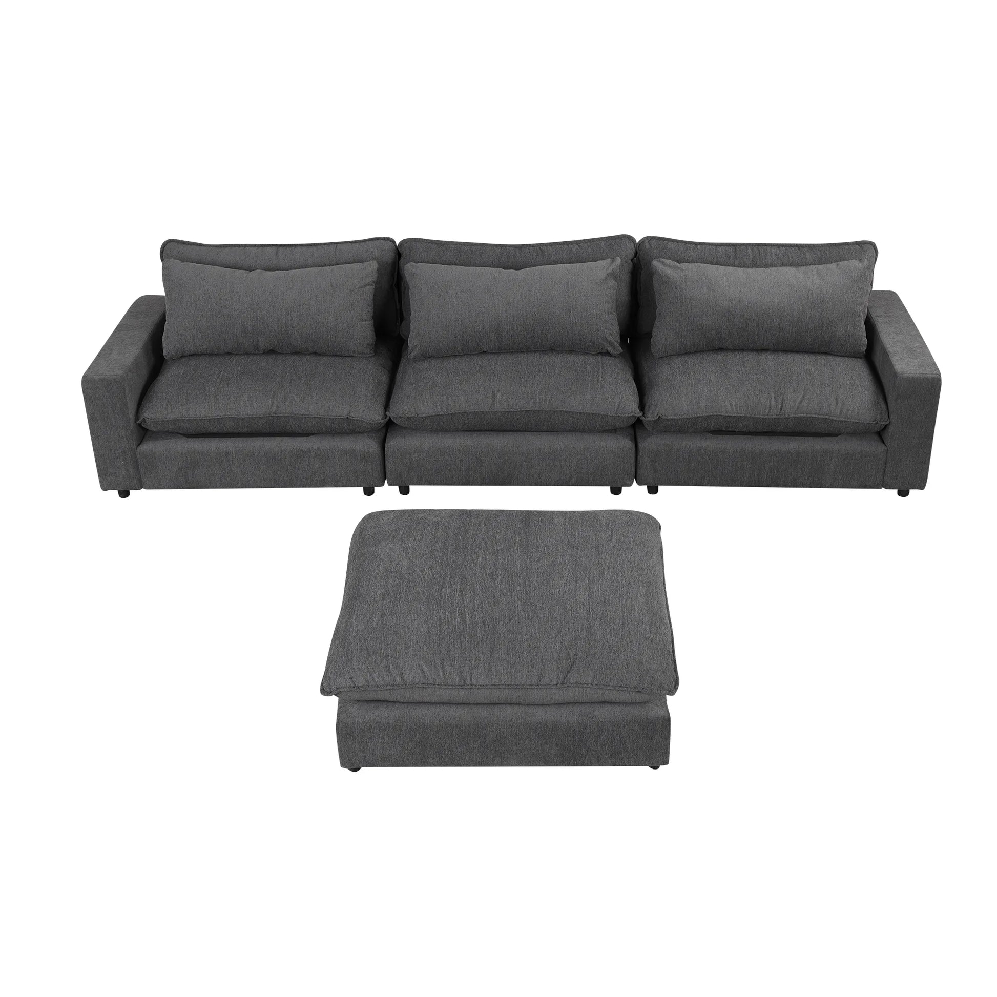 Comfy Sectional Cloud Couch, Chenille Sofa with Ottoman, Grey